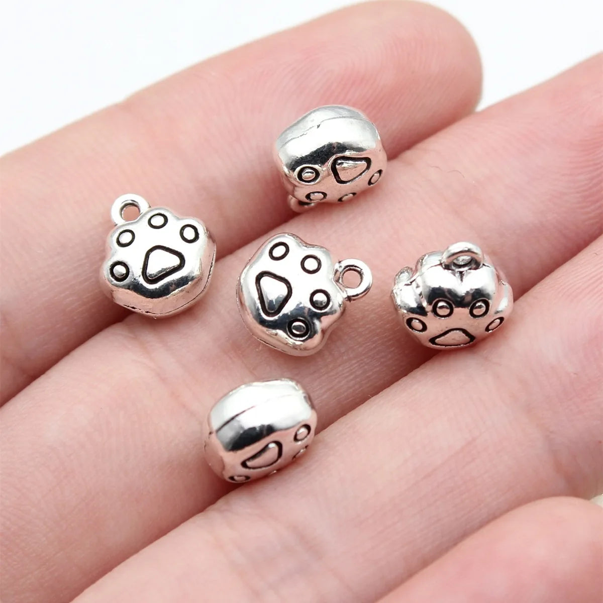 10x9.2x5.8mm 1.5g Antique Silver Zinc Alloy Cute 3D Paw Charm Pendant for DIY Pet Theme Jewelry Making