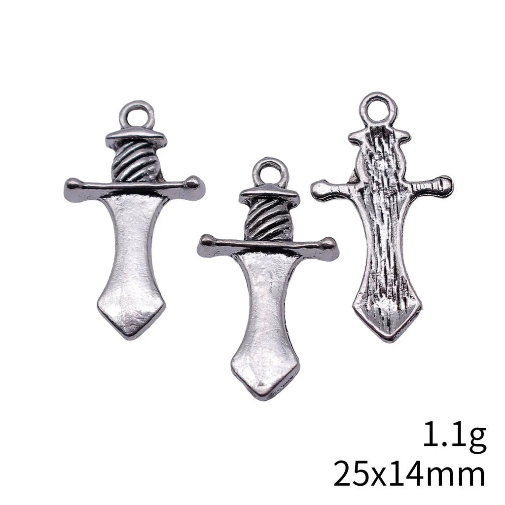 25x14mm 1.1g Antique Silver Zinc Alloy Sword Charm Pendant for DIY Necklace Bracelet Making