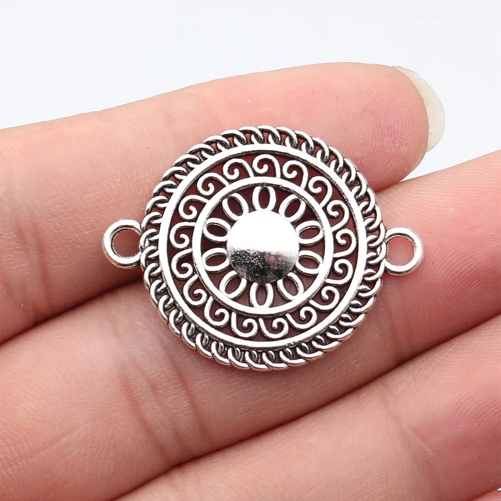 36x27mm 2.9g Antique Silver Zinc Alloy Hollow Lace Round Connector Charm for DIY Earrings Jewelry Making