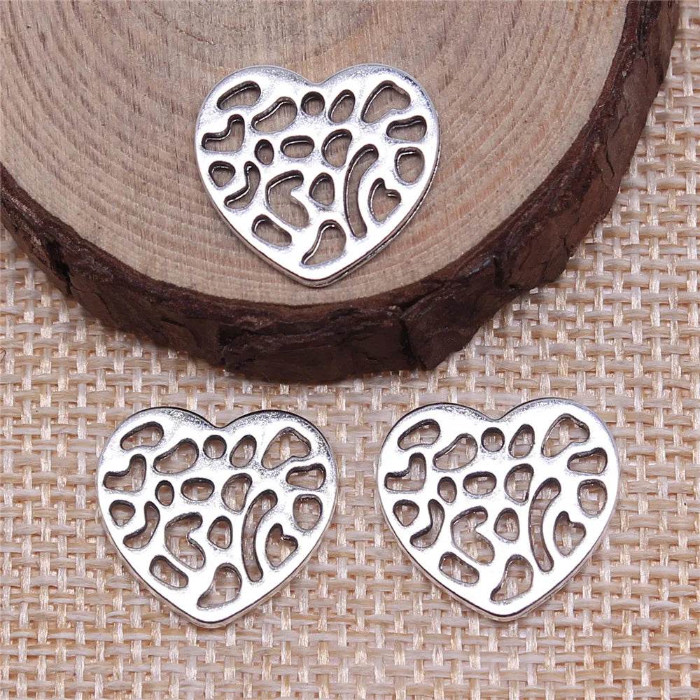 17x17mm 1.2g Antique Silver Zinc Alloy Hollow Heart Charm Pendant for DIY Bracelet Necklace Making
