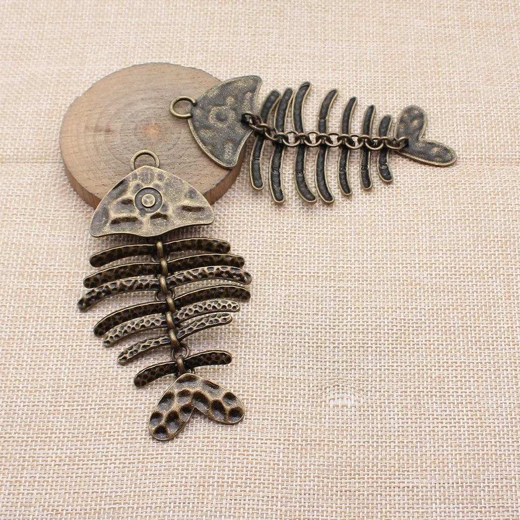 103x55mm 22.2g Multicolor Zinc Alloy Fishbone Fish Charm Pendant for DIY Necklace Jewelry Accessories