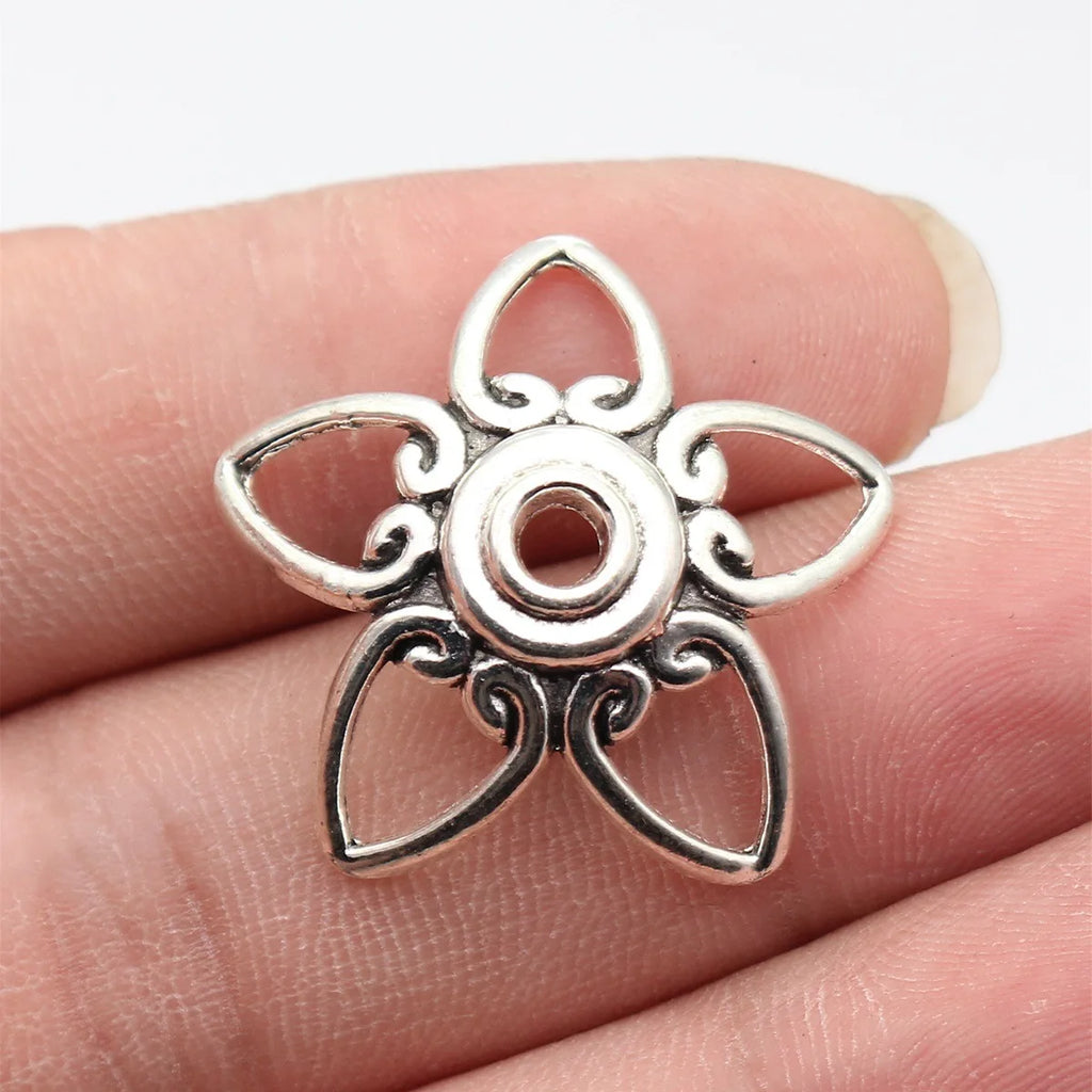 27x27x11mm 2.5g Antique Silver Zinc Alloy Hollow Heart Edge Bead Cap Flower Cone for DIY Pendant Jewelry