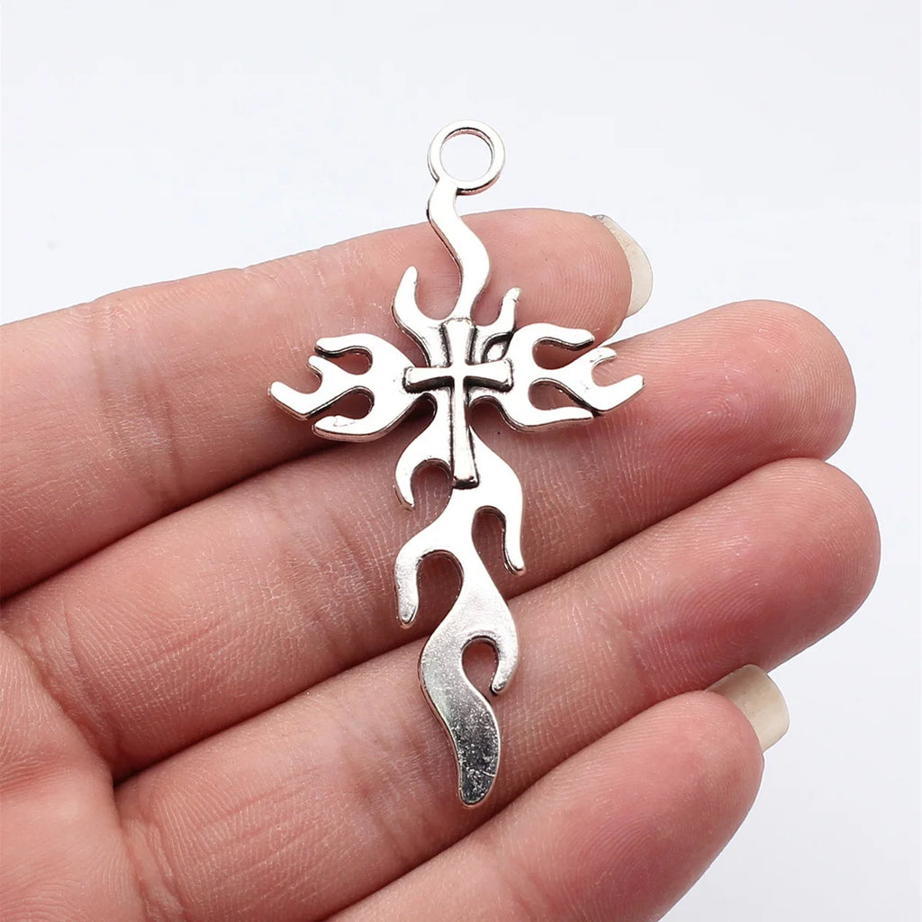 65x35mm 6.5g Antique Silver Zinc Alloy Flame Cross Charm Pendant for DIY Necklace Jewelry Making