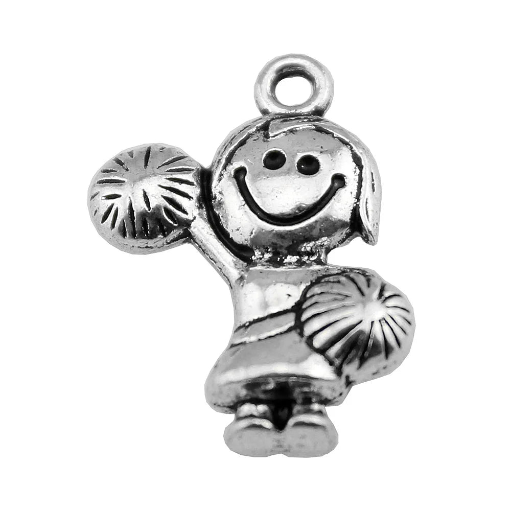 22x15mm 3.3g Antique Silver Zinc Alloy Cheerleader Girl Charm Pendant for DIY Bracelet Making