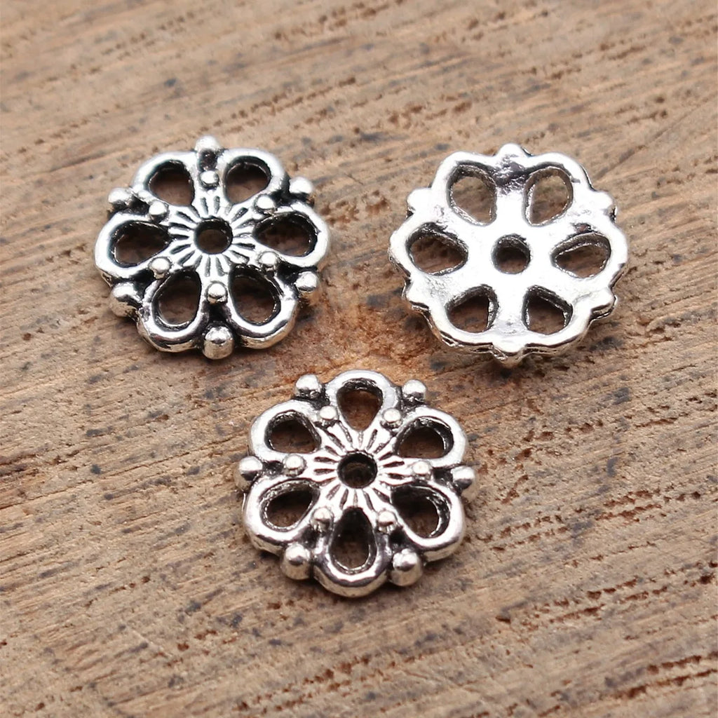 9.2x9.2x2.1mm 0.34g Antique Silver Zinc Alloy Flower Bead Caps Spacer Findings for Bracelet Jewelry Making