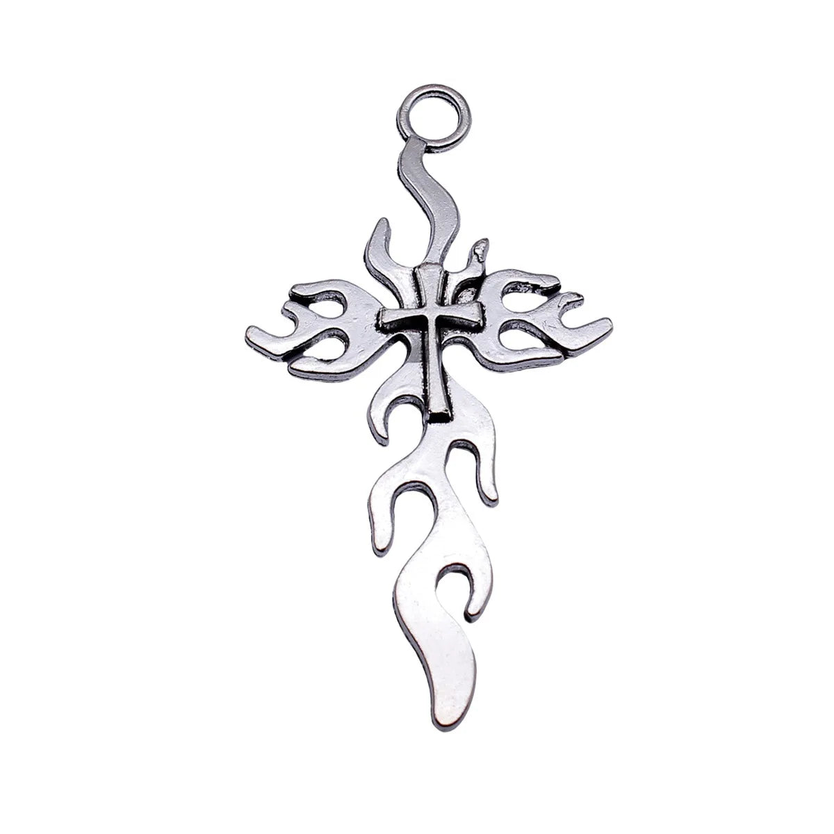 65x35mm 6.5g Antique Silver Zinc Alloy Flame Cross Charm Pendant for DIY Necklace Jewelry Making