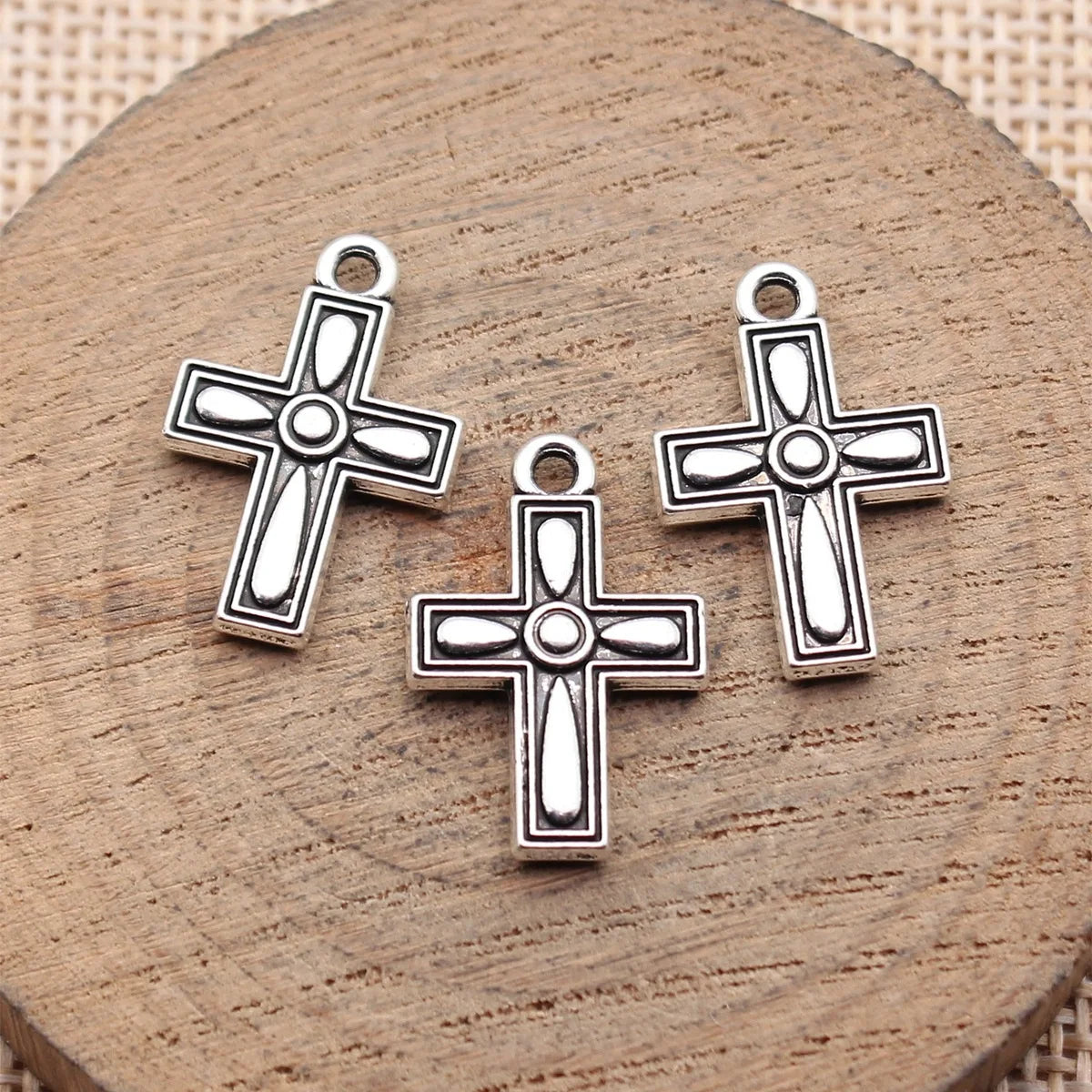 21x14mm 1.6g Antique Silver Zinc Alloy Cross Charm Pendant for DIY Religious Necklace Bracelet
