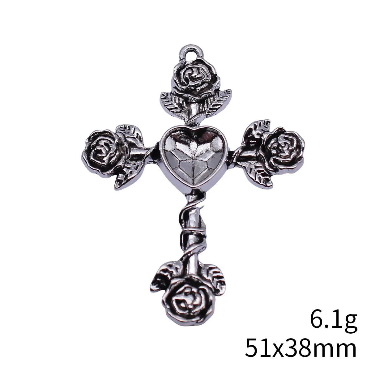 51x38mm 6.1g Antique Silver Zinc Alloy Rose Flower Heart Cross Charm Pendant for DIY Necklace Making