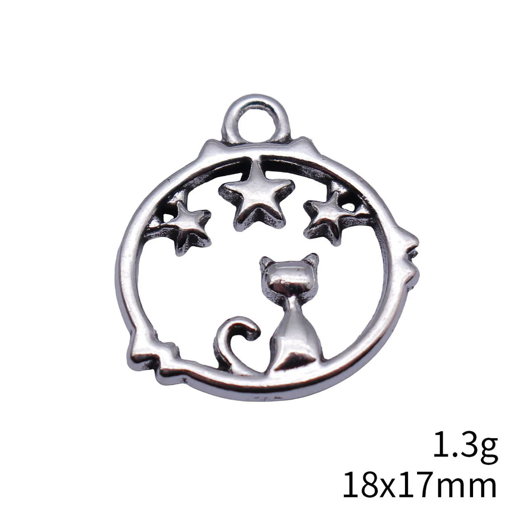 18x17mm 1.3g Multicolor Zinc Alloy Hollow Cat Star Round Ring Charm Pendant for DIY Necklace Jewelry
