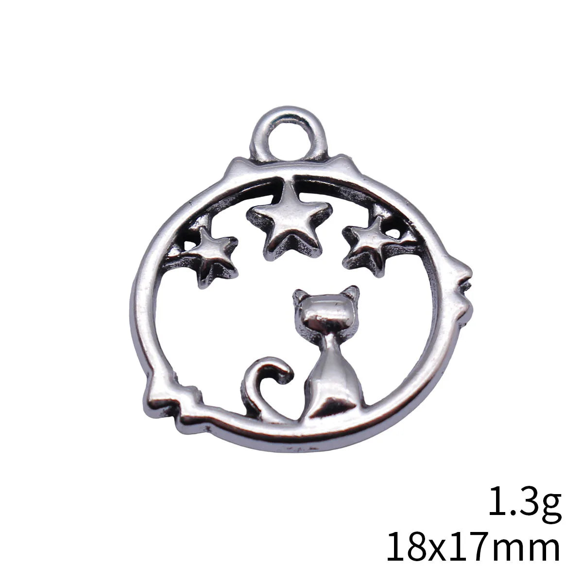 18x17mm 1.3g Multicolor Zinc Alloy Hollow Cat Star Round Ring Charm Pendant for DIY Necklace Jewelry