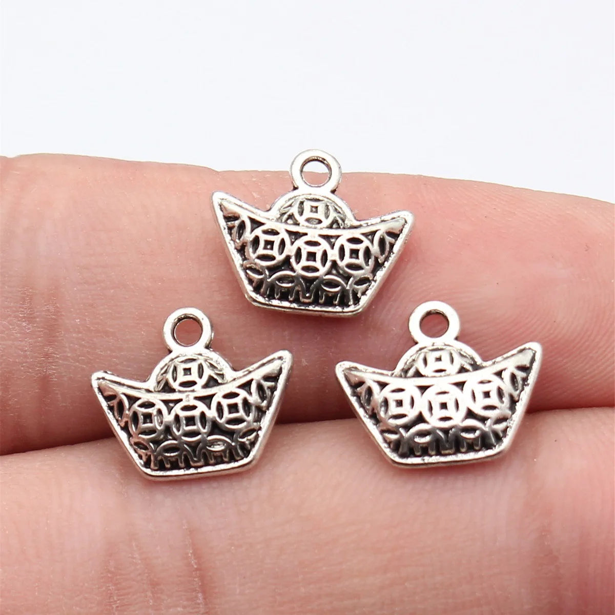 14x12mm 1.5g Multicolor Zinc Alloy Chinese Coin Ingot Charm Pendant for DIY Jewelry Making