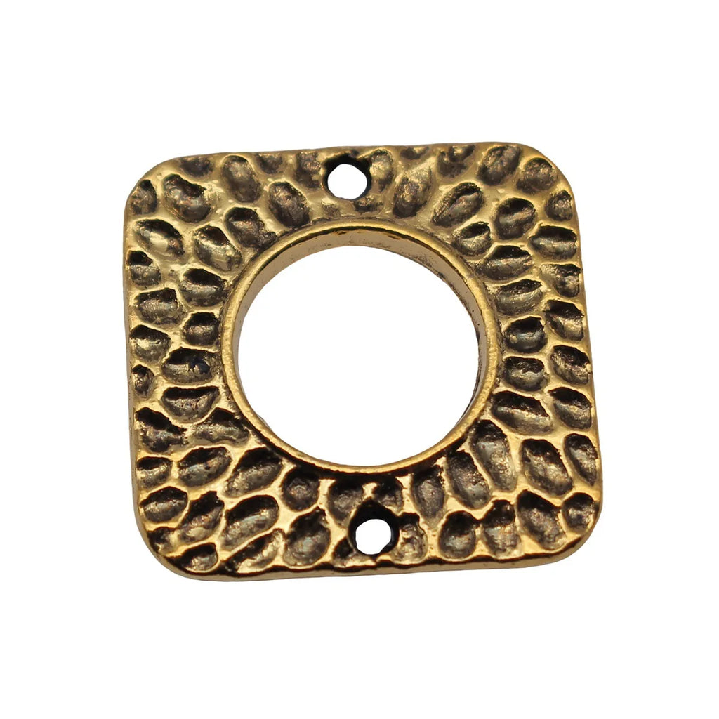 18x18mm 2.1g Antique Gold Zinc Alloy Hammered Square Round Connector Charm for DIY Earrings Making