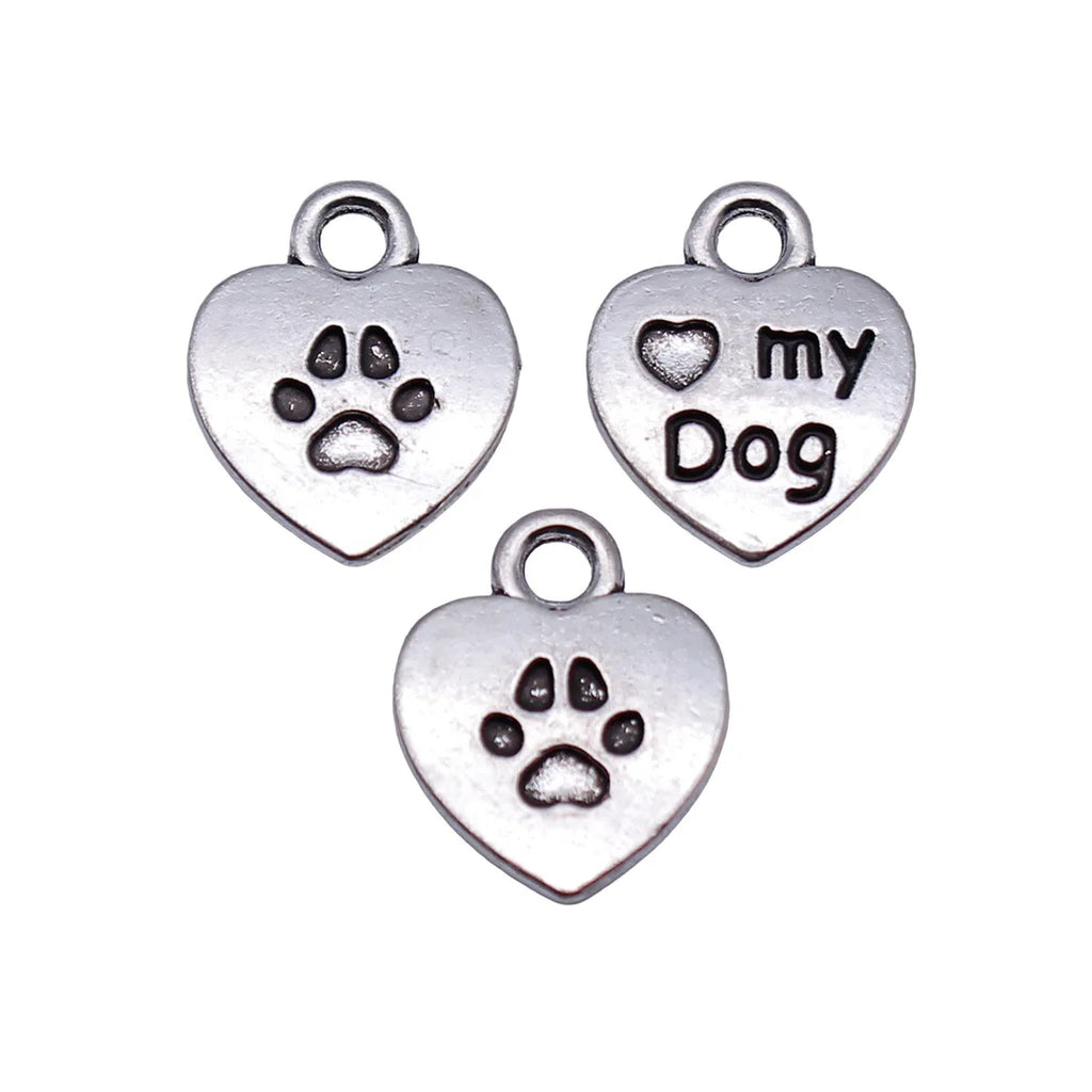 12x10mm 0.5g Antique Silver Zinc Alloy Heart Love My Dog Paw Charm Pendant for DIY Pet Jewelry Making