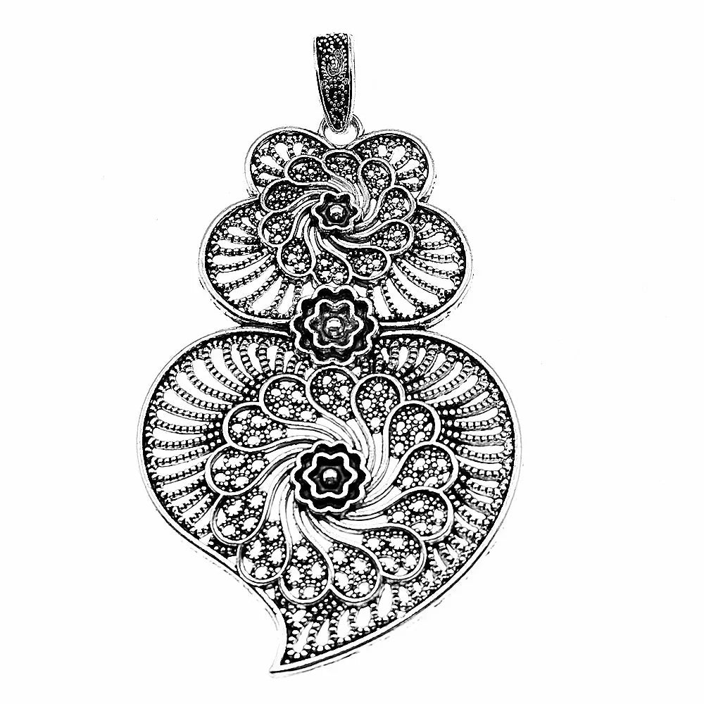 90x50mm 18g Antique Silver Zinc Alloy Carved Flower Pattern Large Charm Pendant for DIY Jewelry