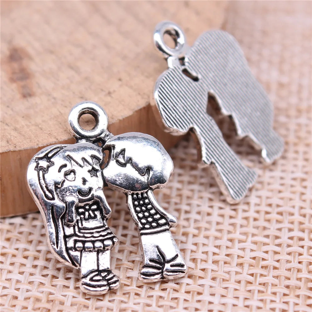 22x17mm 2.3g Antique Silver Zinc Alloy Couple Charm Pendant for DIY Necklace and Bracelet Jewelry Making