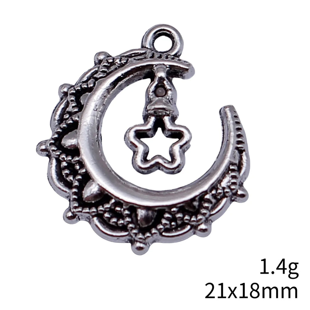 21x18mm 1.4g Antique Silver Zinc Alloy Moon Stars Charm Pendant for DIY Celestial Jewelry Making