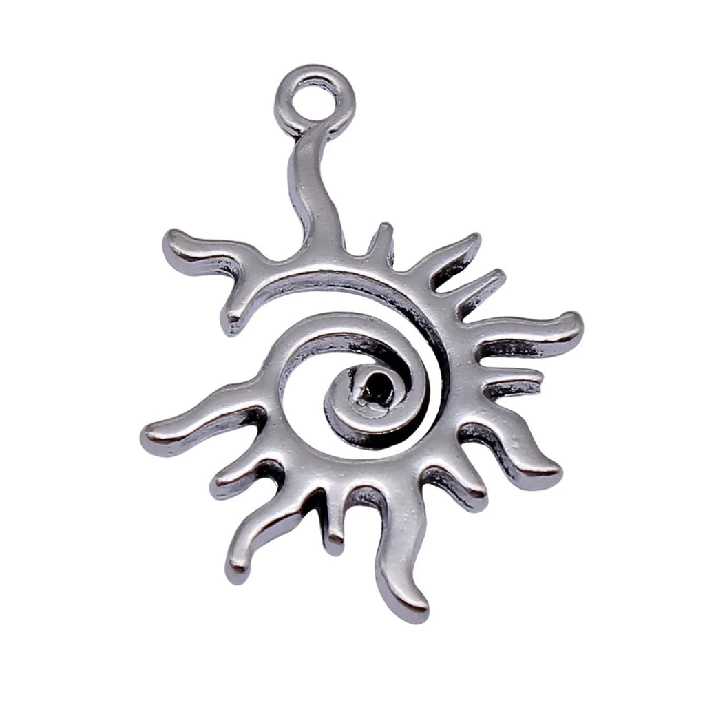 35x25mm 3.9g Antique Silver Zinc Alloy Swirl Sun Charm Pendant for DIY Necklace and Bracelet Making