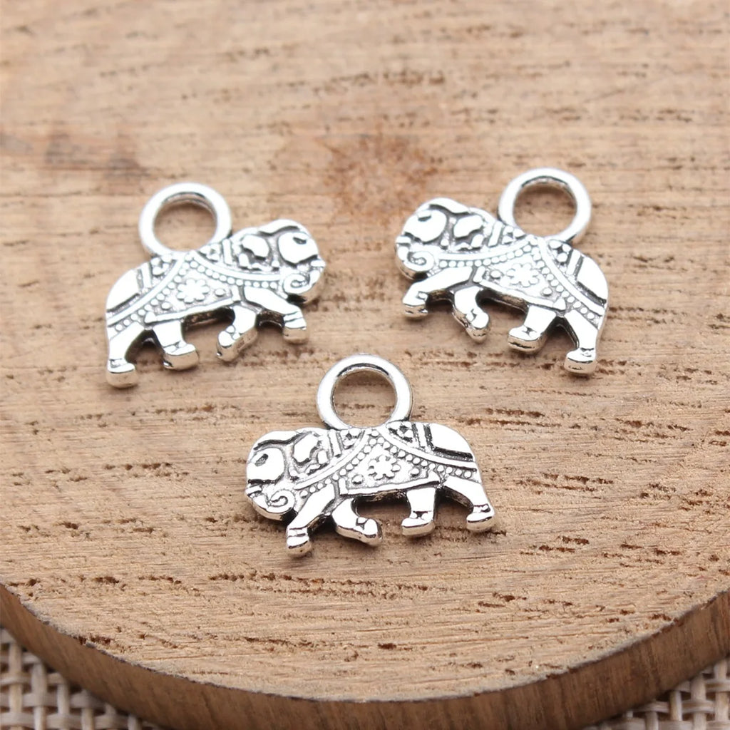 14x12mm 0.76g Antique Silver Zinc Alloy Double Sided Elephant Charm Pendant for DIY Jewelry Making