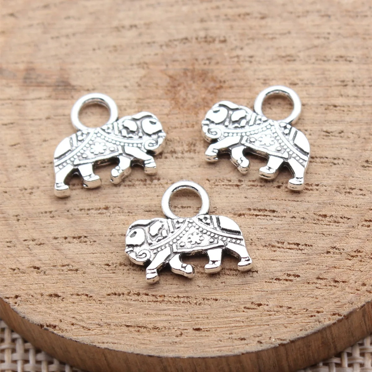 14x12mm 0.76g Antique Silver Zinc Alloy Double Sided Elephant Charm Pendant for DIY Jewelry Making