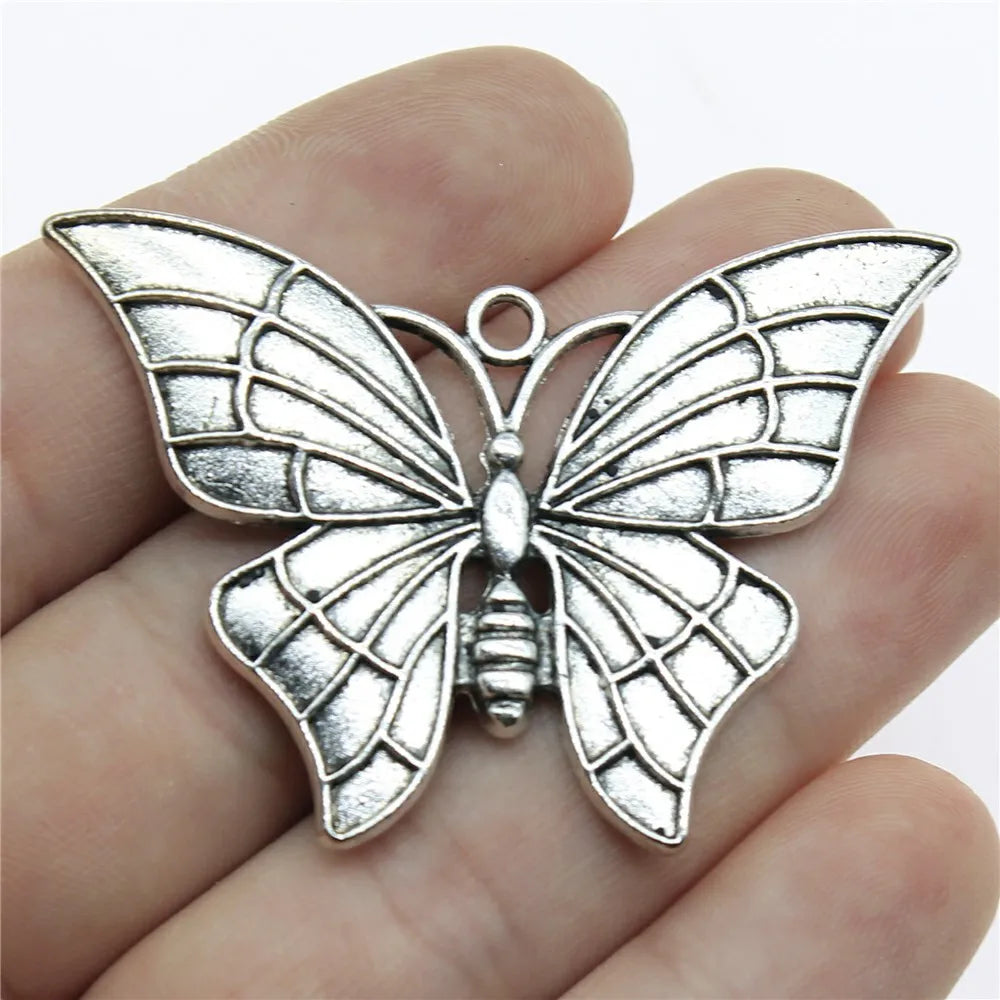 54x37mm 9.2g Antique Silver Zinc Alloy Butterfly Charm Pendant for DIY Statement Necklace Jewelry