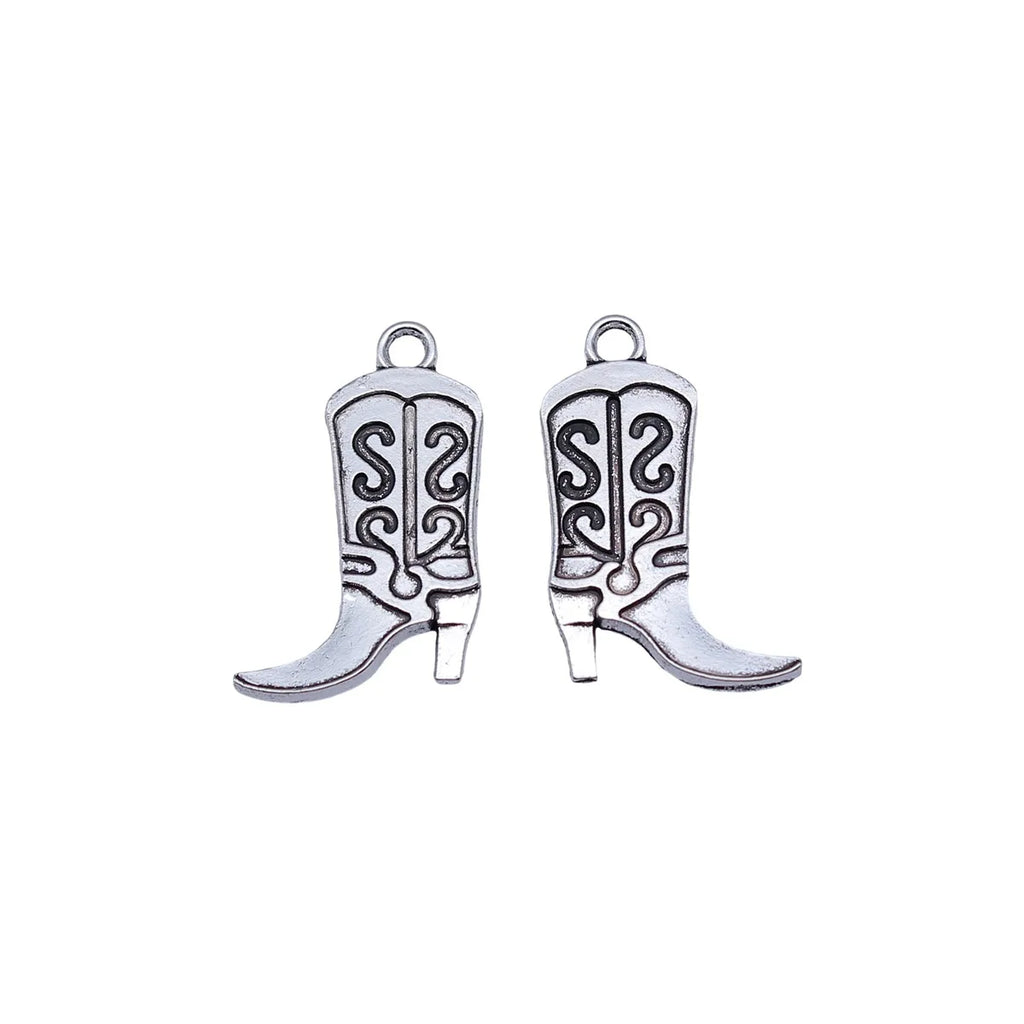 25x16mm 1.7g Antique Silver Zinc Alloy Western Cowboy Boot Charm Pendant for DIY Necklace Bracelet Jewelry