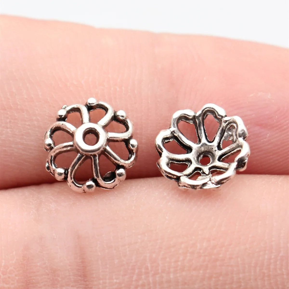 10x10x4.3mm 0.44g Antique Silver Zinc Alloy Spiral Flower Bead Caps for DIY Beaded Jewelry Making