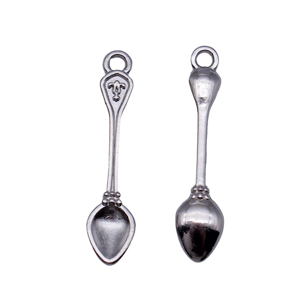 31x6.9mm 0.9g White K Color Zinc Alloy Spoon charm pendant for DIY necklace bracelet jewelry making