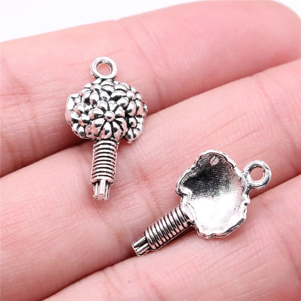 22x11mm 1.3g Antique Silver Zinc Alloy Flower Charm Pendant for DIY Necklace Bracelet Jewelry Making