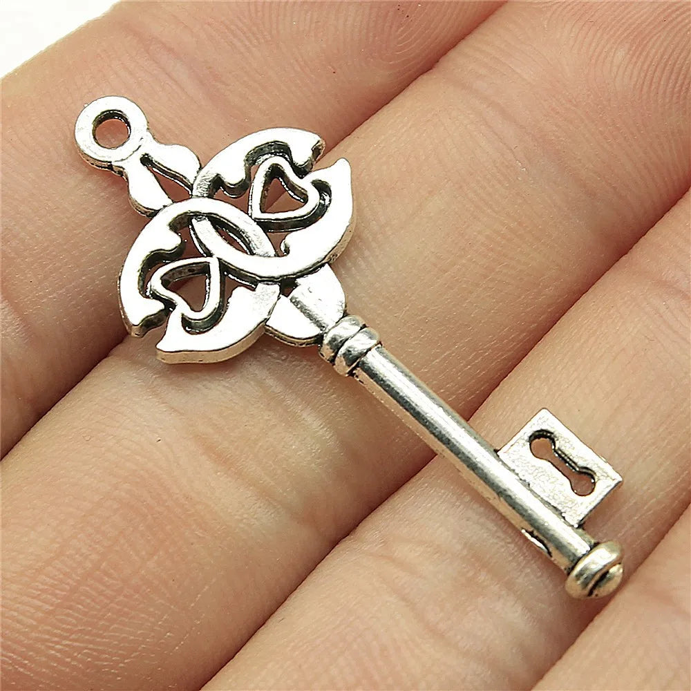 17x45mm 2.4g Antique Silver Zinc Alloy Key Charm Pendant for DIY Necklace Bracelet Jewelry Making