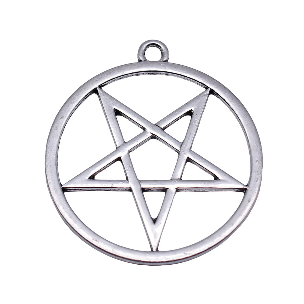36x33mm 2.9g Antique Silver Zinc Alloy Hollow Round Inverted Pentagram Charm Pendant for DIY Jewelry Making