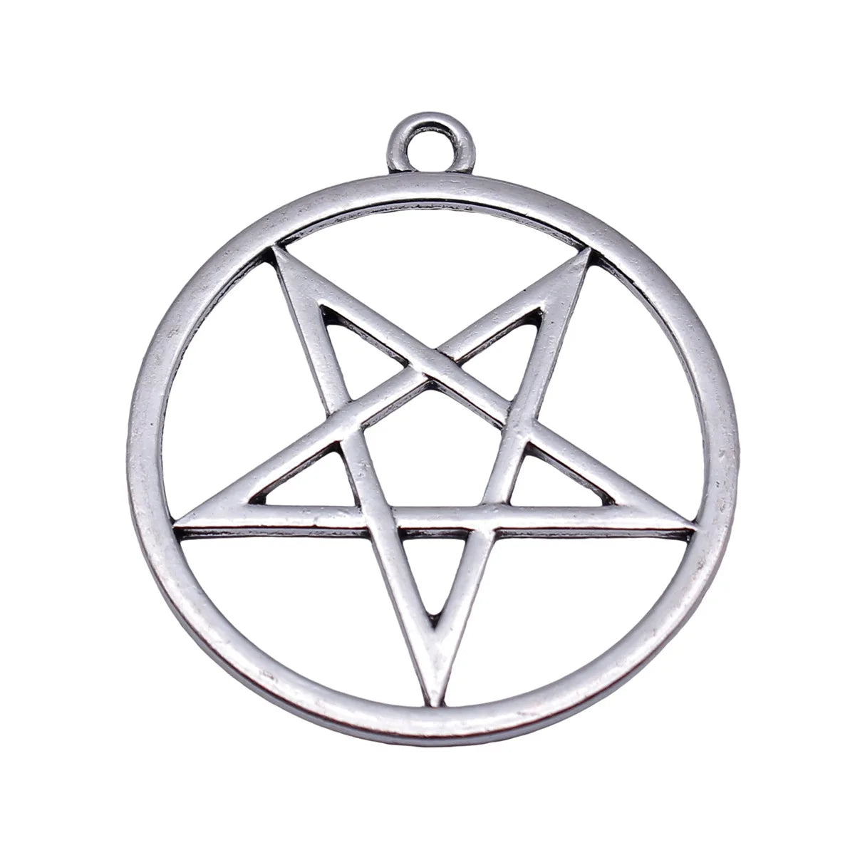 36x33mm 2.9g Antique Silver Zinc Alloy Hollow Round Inverted Pentagram Charm Pendant for DIY Jewelry Making