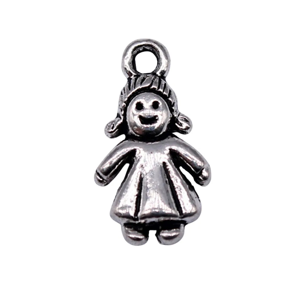 15x8mm 0.6g Antique Silver Zinc Alloy Little Girl Charm Pendant for Necklace Bracelet Making