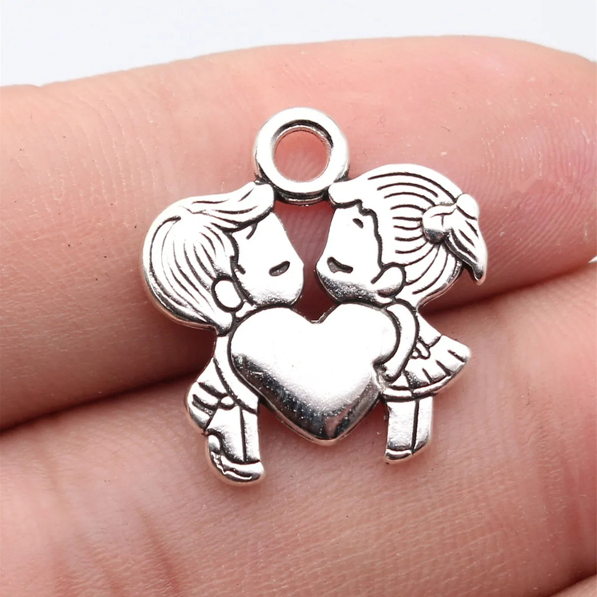 22x21mm 2.8g Multicolor Zinc Alloy Boy Girl Heart Double Sided Charm Pendant for DIY Jewelry Making