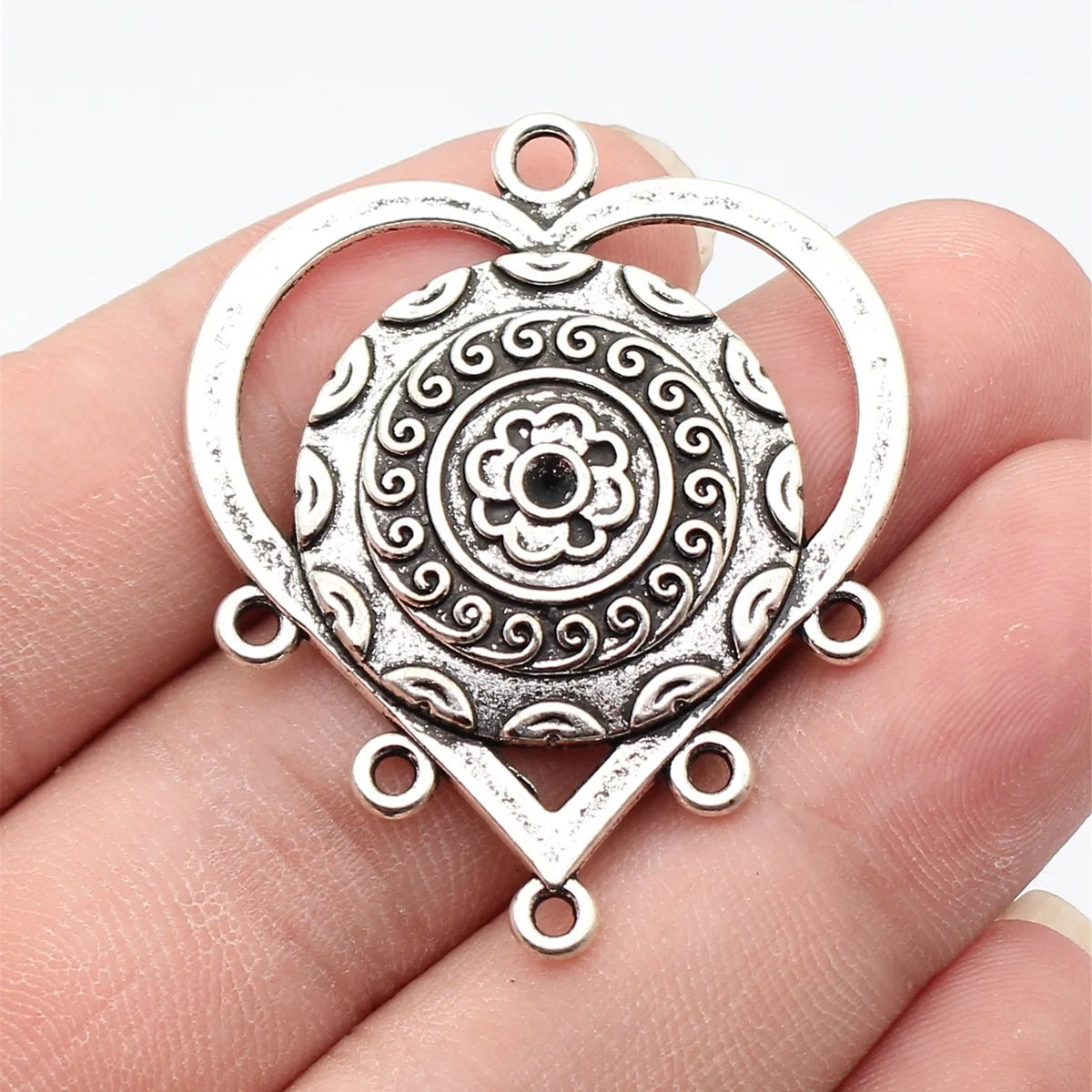 46x39mm 6.8g Multicolor Zinc Alloy Hollow Heart Connector Charm for DIY Earrings Jewelry Making
