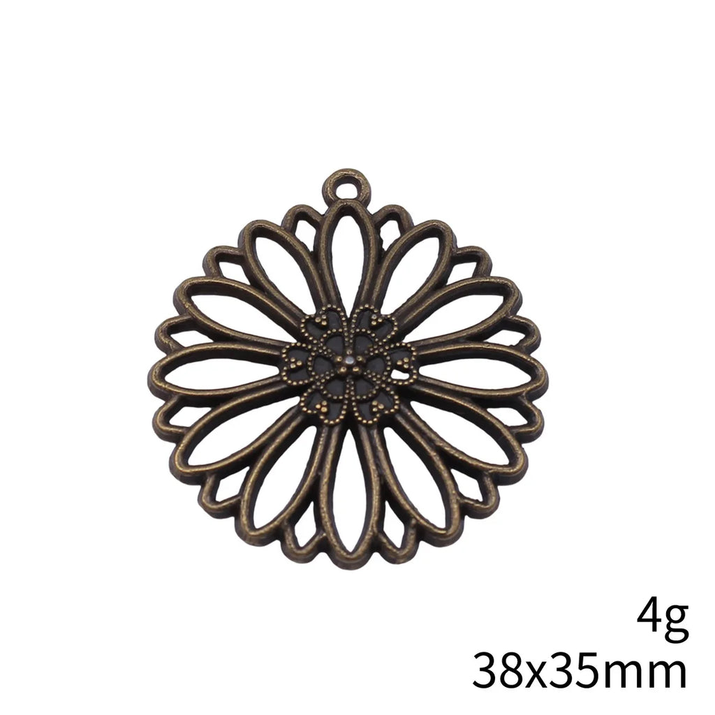 38x35mm 4g Antique Bronze Zinc Alloy Flower Filigree Charm Pendant for DIY Necklace Jewelry Making