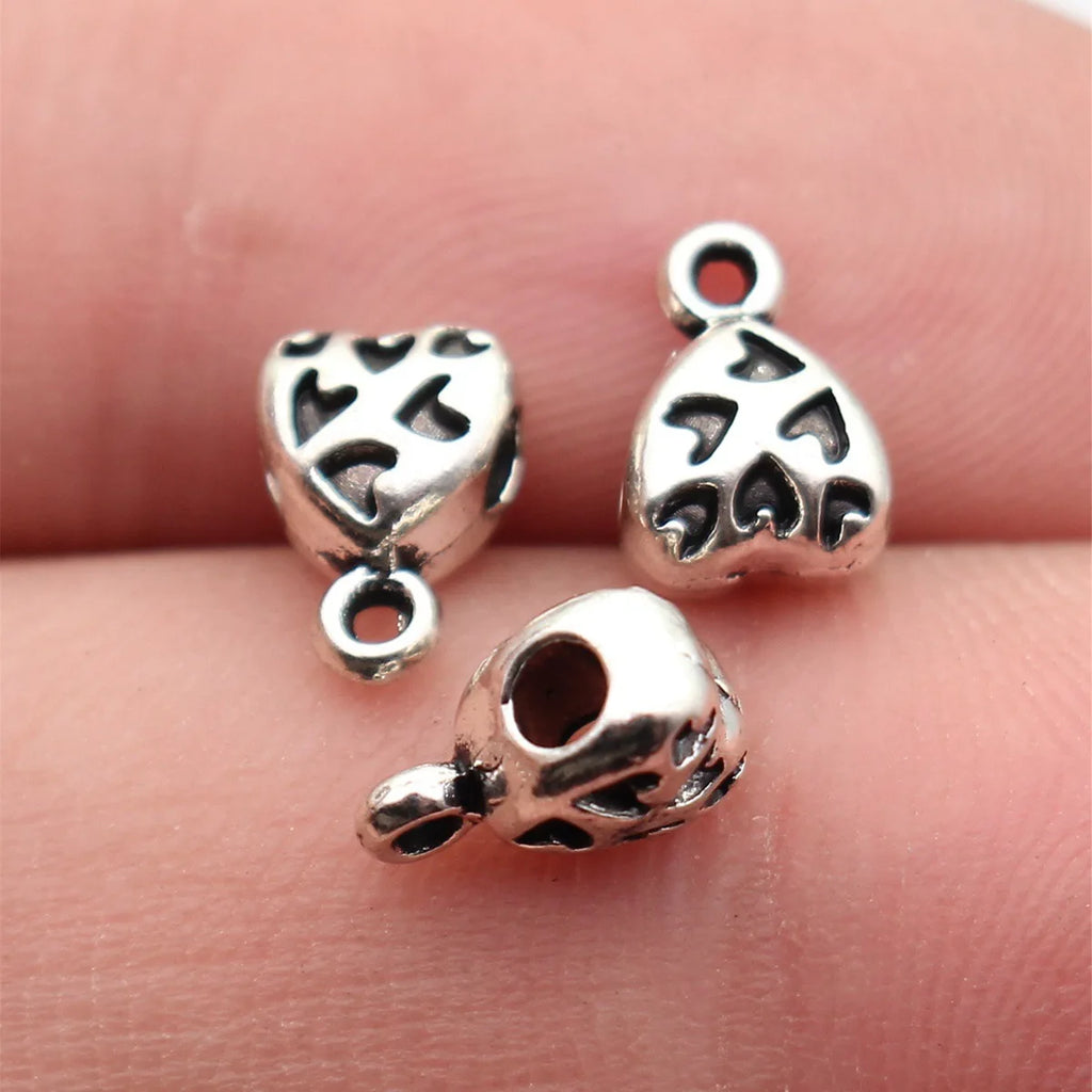 8.8x6.1x5mm 0.58g Antique Silver Zinc Alloy Heart Three Way Bail Bead Connector for Pendant Jewelry Making