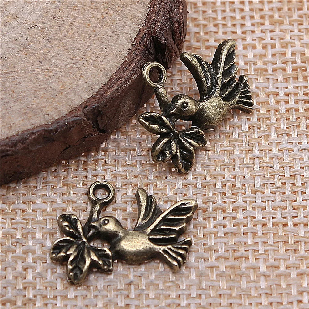 15x20mm 1.3g Multicolor Zinc Alloy Dove Olive Branch Charm Pendant for Necklace Bracelet Jewelry