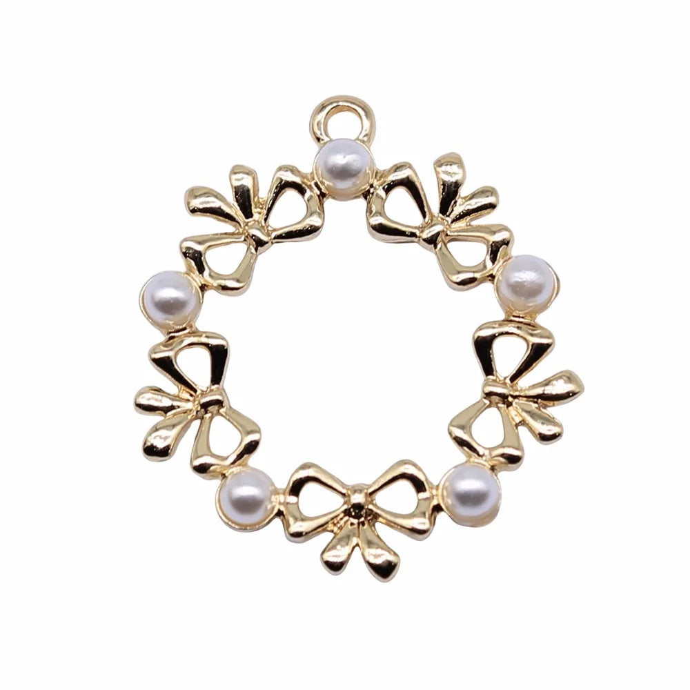 25x25mm 2.4g KC Gold Zinc Alloy Bow Wreath Butterfly Charm Pendant for DIY Necklace Bracelet Jewelry Making