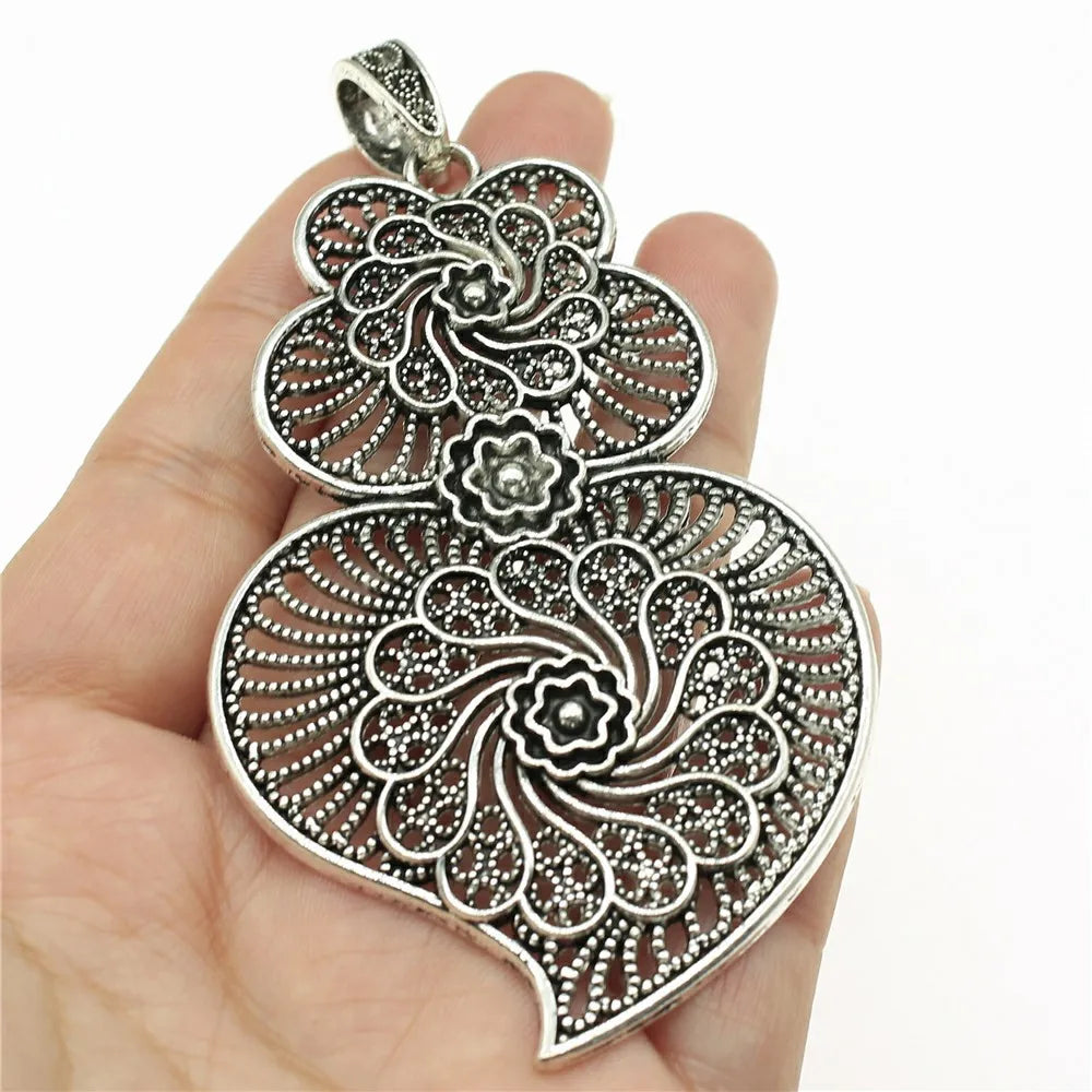 90x50mm 18g Antique Silver Zinc Alloy Carved Flower Pattern Large Charm Pendant for DIY Jewelry