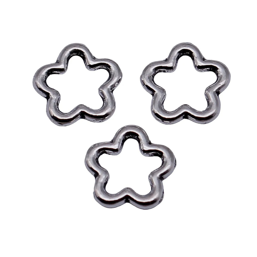 9.1x8.9mm 0.24g Antique Silver Zinc Alloy Hollow Flower Jewelry Findings for Handmade Bracelet Making