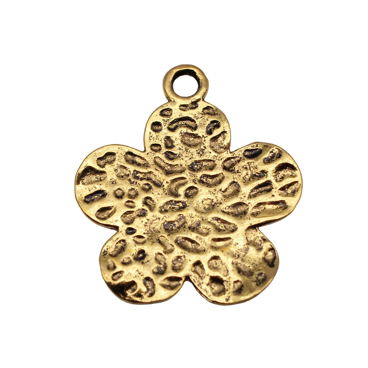 42x37mm 5.4g Antique Gold Zinc Alloy Hammered Flower Charm Pendant for DIY Necklace Making
