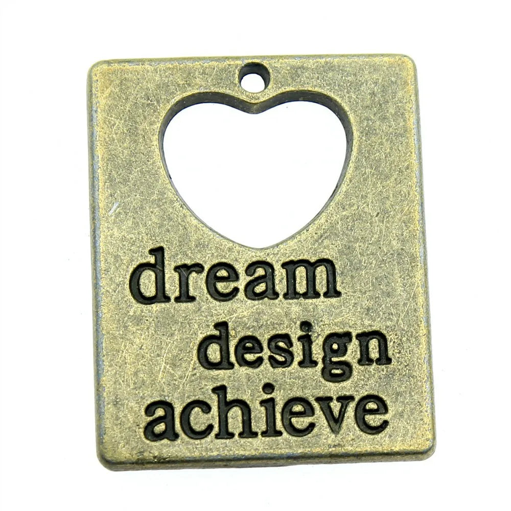 30x23mm 6g Antique Bronze Zinc Alloy Dream Design Achieve Word Plaque Charm Pendant for DIY Jewelry Making