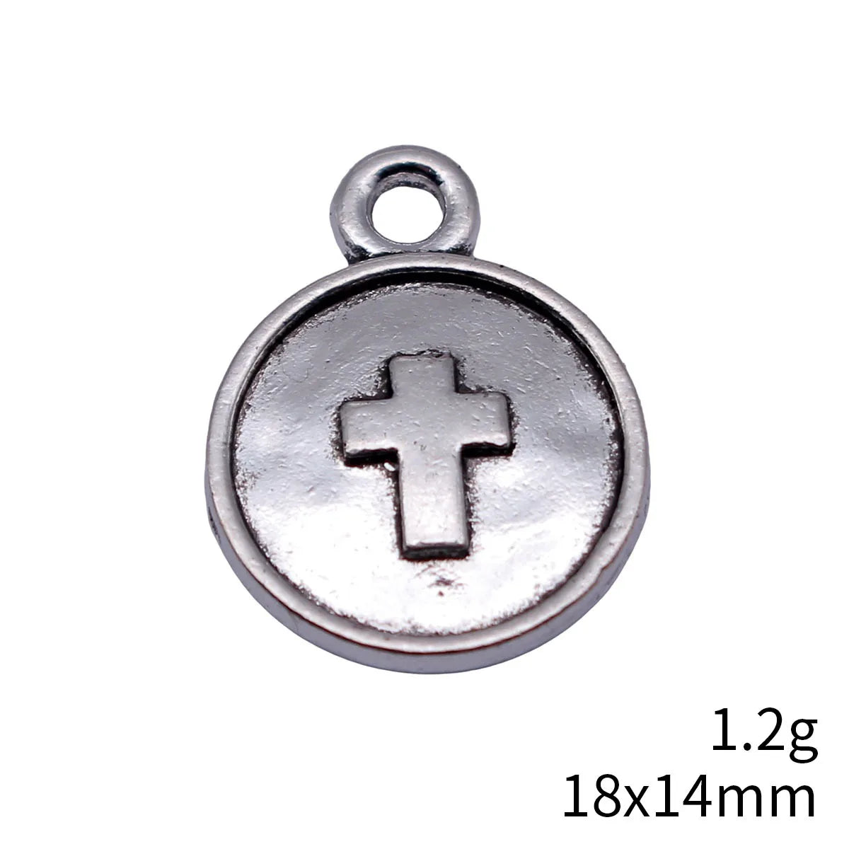 18x14mm 1.2g Antique Silver Zinc Alloy Cross Round Tag charm pendant for DIY bracelet necklace making
