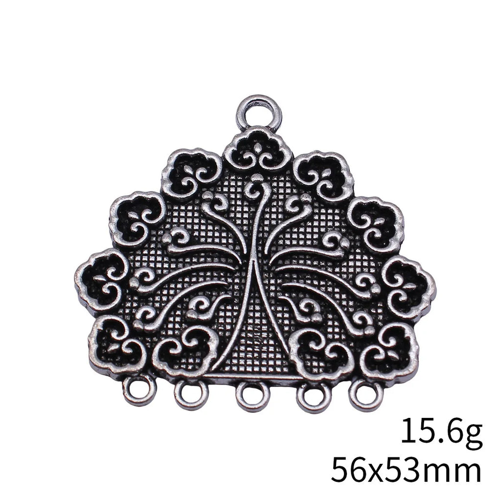 56x53mm 15.6g Antique Silver Zinc Alloy Cloud Pattern Peacock Tail Connector Charm for DIY Earring Making