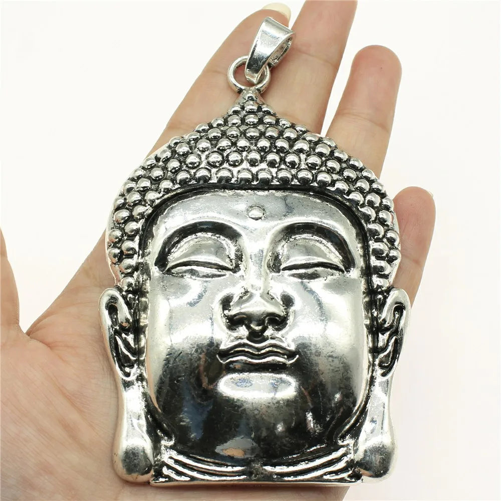 109x67mm 45.6g Antique Silver Zinc Alloy Buddha Head Charm Pendant for DIY Necklace Jewelry Making