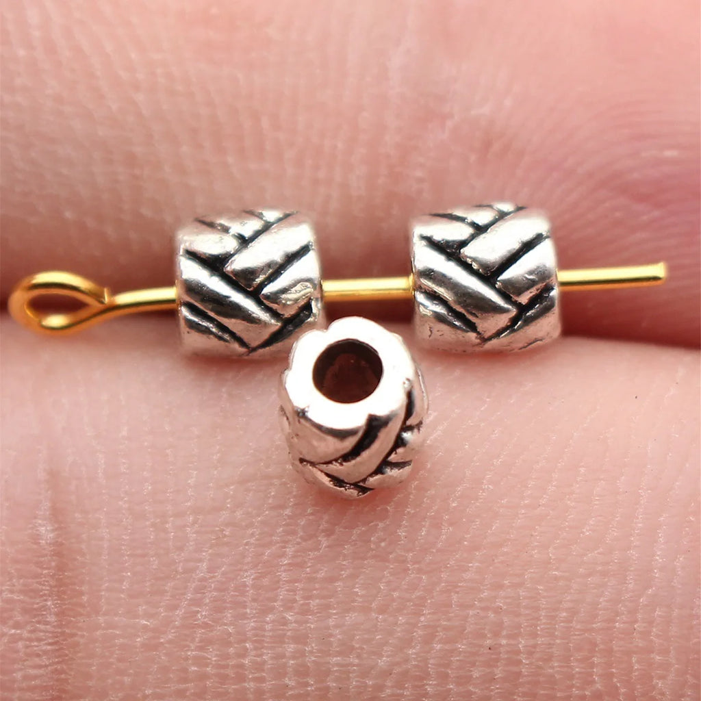 5.3x5.2x5.1mm 0.44g Antique Silver Zinc Alloy Woven Texture Spacer Beads for Bracelet Necklace Jewelry Making