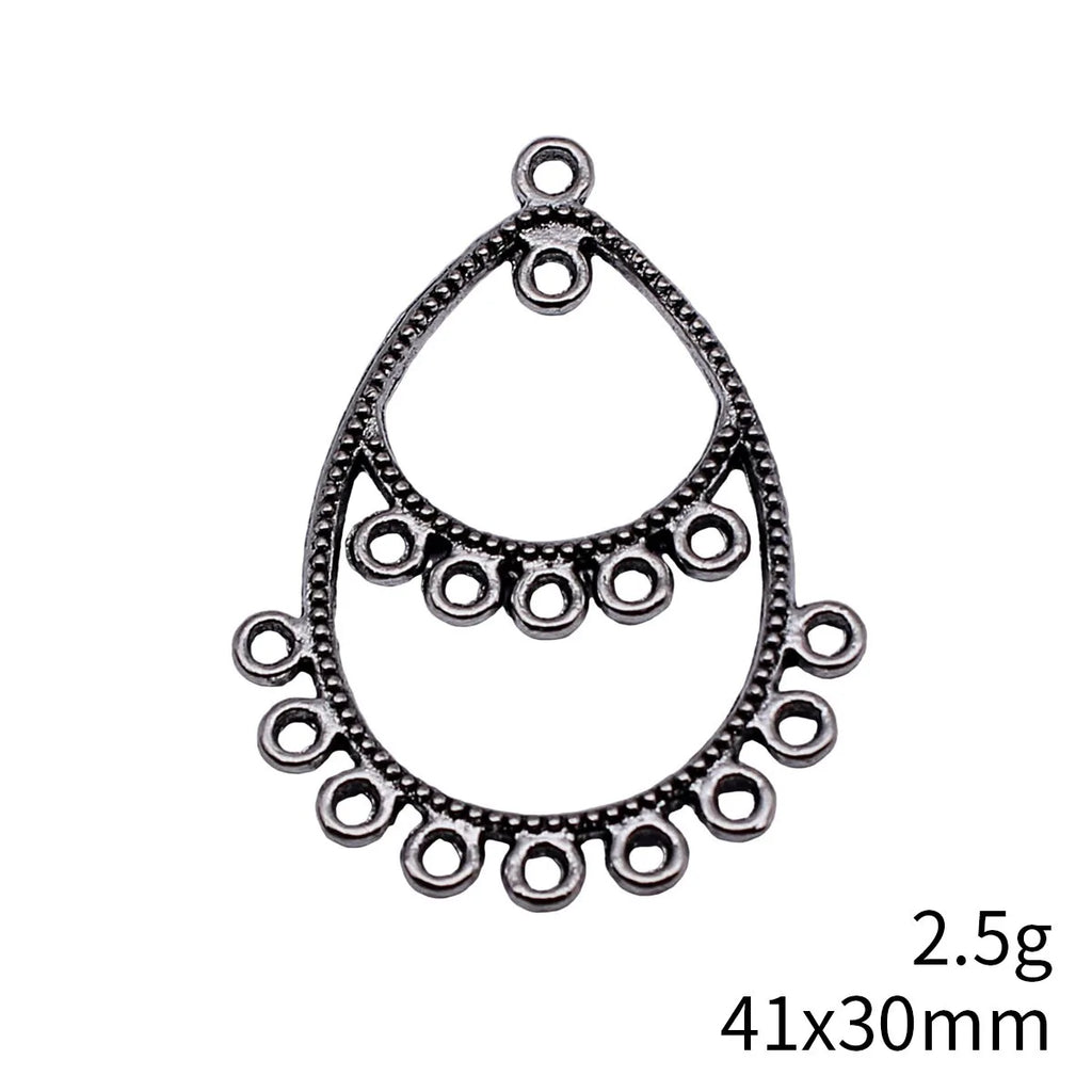 41x30mm 2.5g Antique Silver Zinc Alloy Layered Hollow Teardrop Earring Connector Charm for DIY Earrings