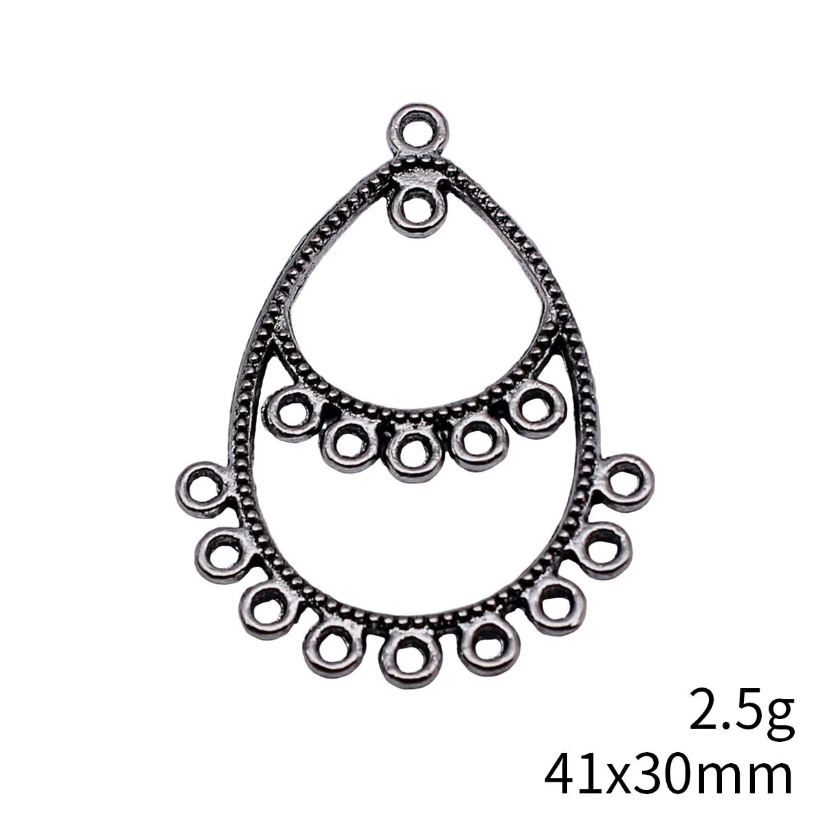 41x30mm 2.5g Antique Silver Zinc Alloy Layered Hollow Teardrop Earring Connector Charm for DIY Earrings