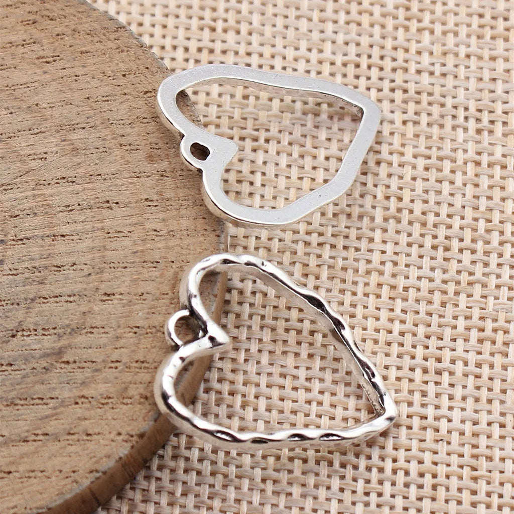 26x20mm 1.5g Multicolor Zinc Alloy Hammered Openwork Heart Hollow Charm Pendant for DIY Necklace Making