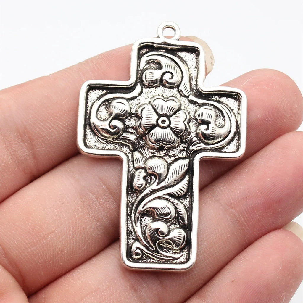 58x38mm 10g Multicolor Zinc Alloy Flower Cross Charm Pendant for DIY Necklace Jewelry Making